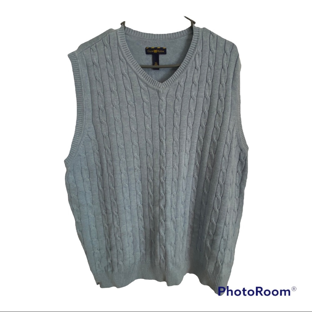 Club Room Men's baby blue Cable-Knit Cotton Sleeveless Sweater Vest size XL